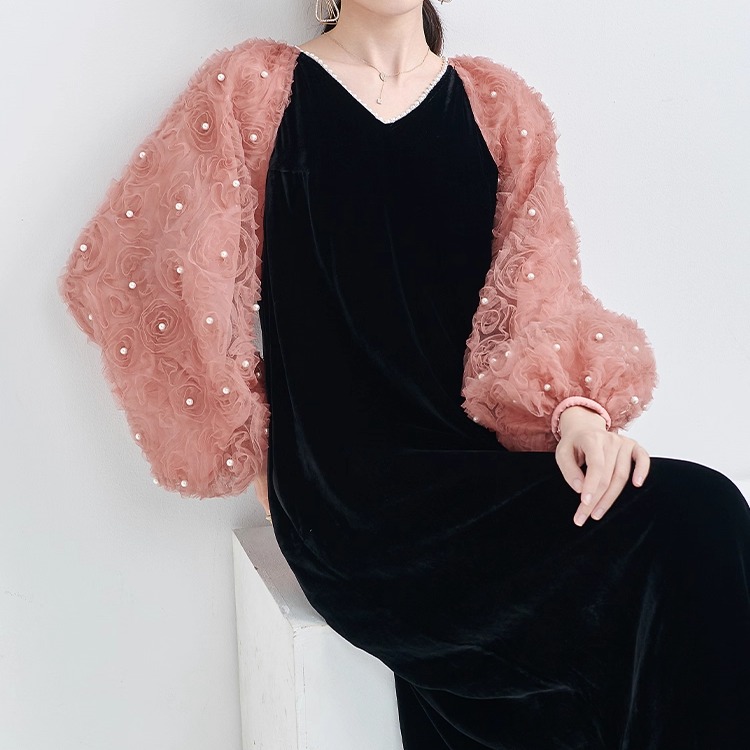 品牌丝绒连衣裙高端大码女装礼服裙订婚裙宽松显瘦桑蚕丝晚礼服女