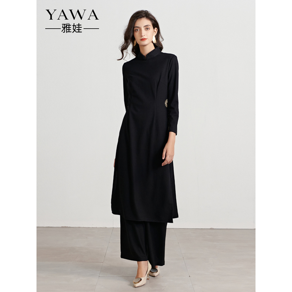 冬季新款时尚套装连衣裙女复古阔腿裤两件套修身显瘦大码女装胖mm