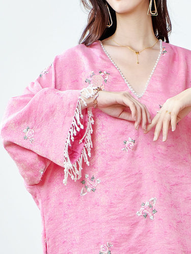 粉色大码胖MM裙子礼服气质女宽松