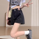 美式 辣妹牛仔短裤 女2025夏季 梨形身材高腰显瘦简约通勤百搭短裤