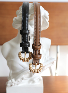 法式复古小牛角包细腰带精致可爱真皮皮带文艺百搭女配裤子裙子