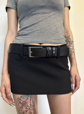 现货做旧银方扣皮带宽版牛皮光面腰带头层牛皮 男女同款 潮流百搭