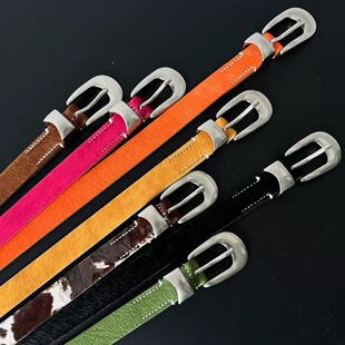 现货小众设计奶牛纹马毛腰带真皮头层牛皮皮带亮色高级感潮流裤袋