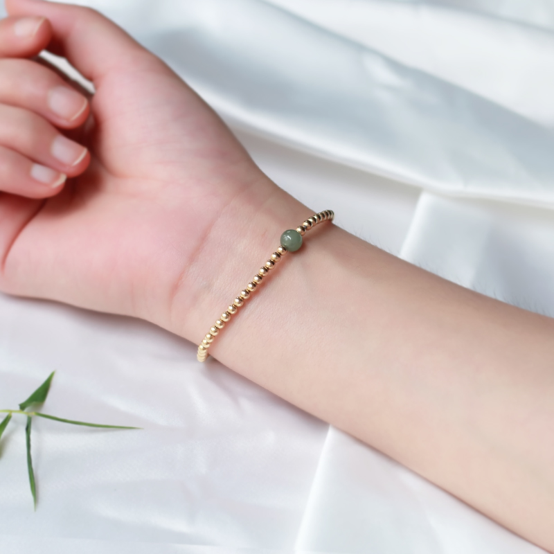 匠趣原创天然绿翡翠珠女弹力手链