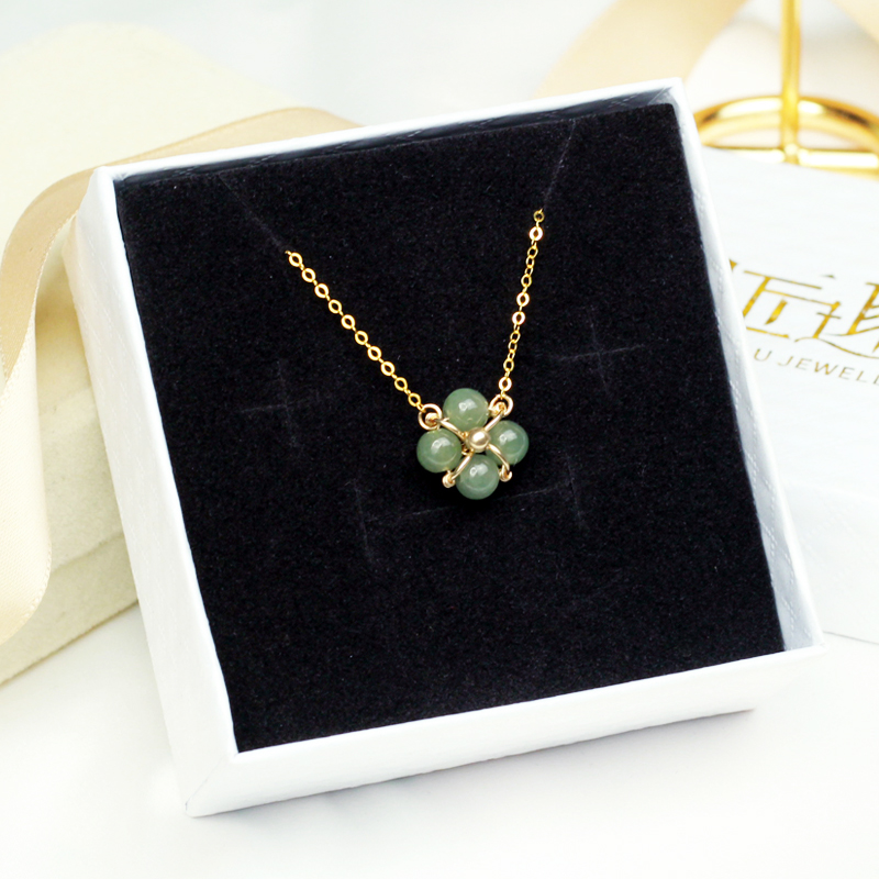 匠趣天然翡翠幸运四叶草锁骨链