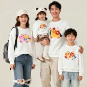 2026新年可爱小马图案一家三口四口全家福年底聚会红色卫衣过年服