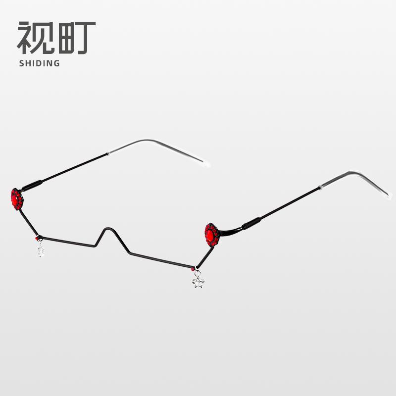 韩版下半框眼镜女御姐蹦迪高级网红欧美潮流凹凸造型装饰眼镜链子