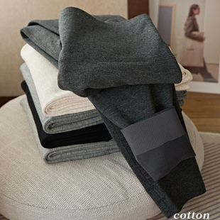 纯棉打底裤平纹加绒秋冬小蛮腰薄绒防静电紧身无尴尬线高腰九分裤