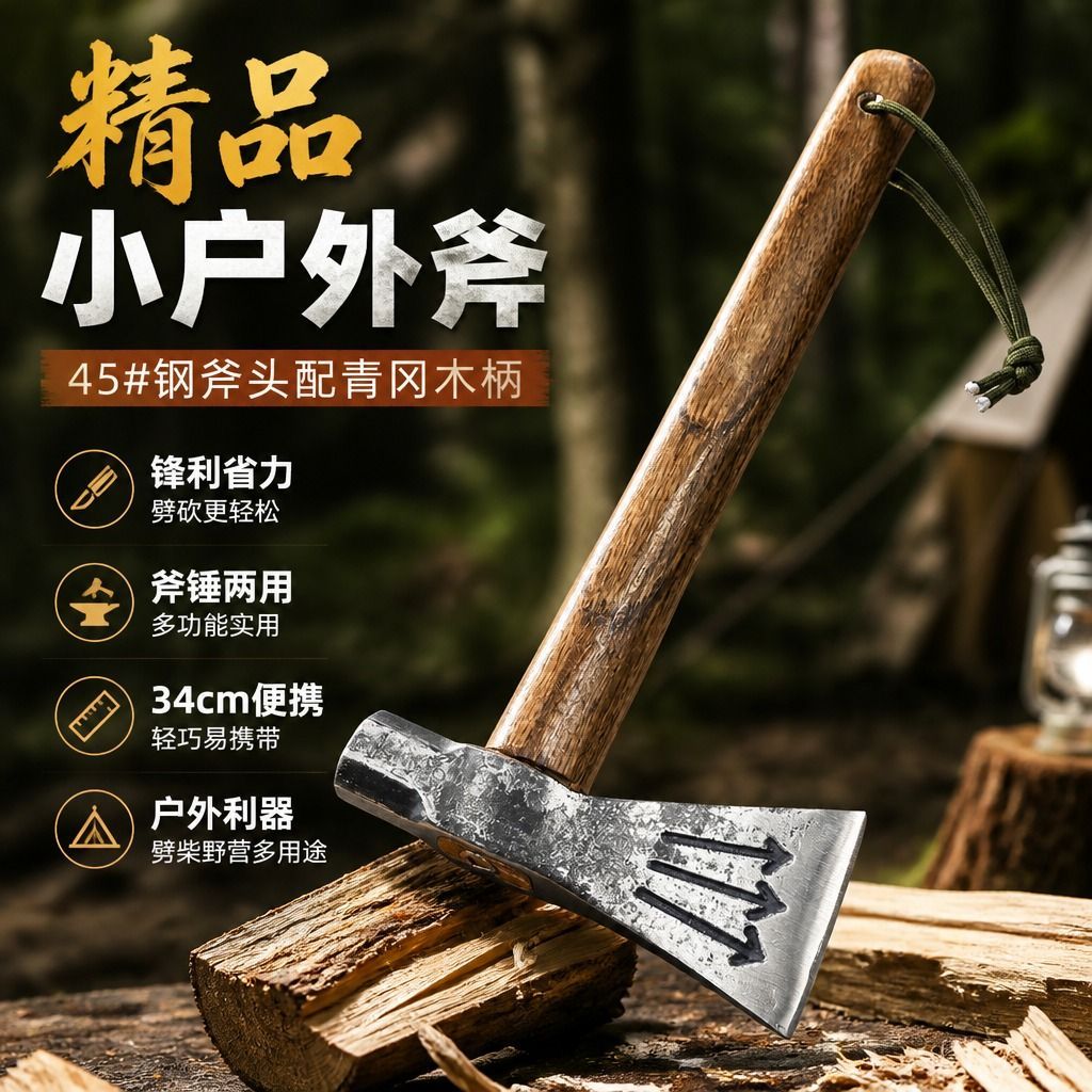 精品小斧三箭头小斧子户外露营登山野外劈柴砍树垂钓高碳钢快刃
