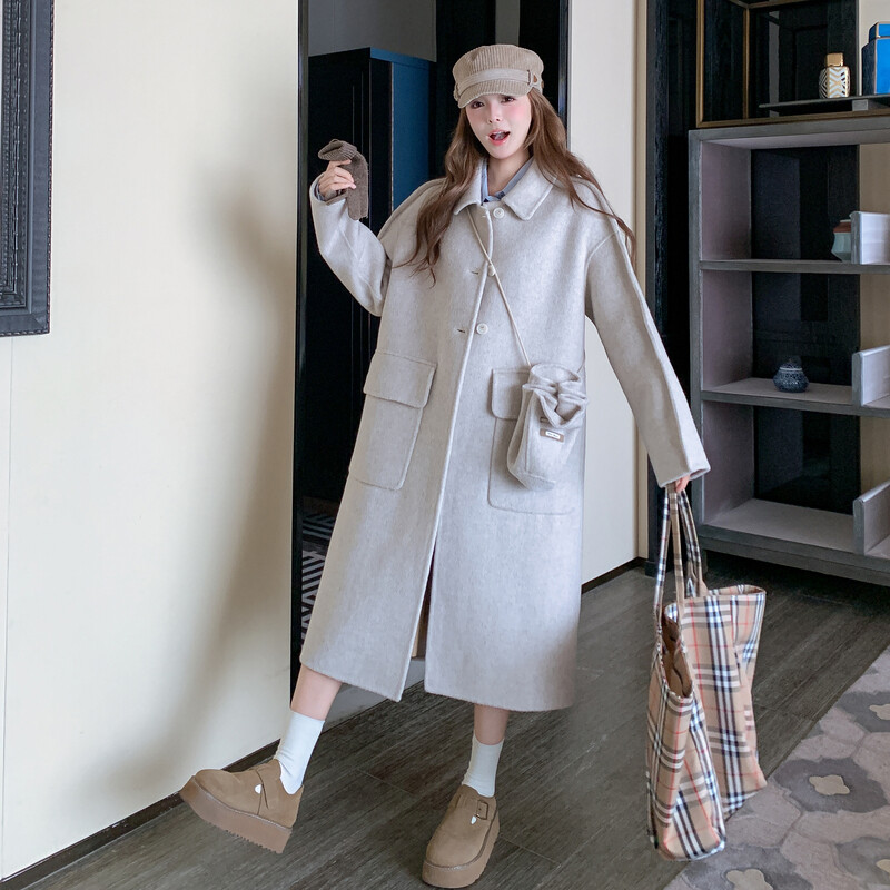 【现货新款】米白羊绒大衣送包包渔夫帽 2B233-9772-P355 控458