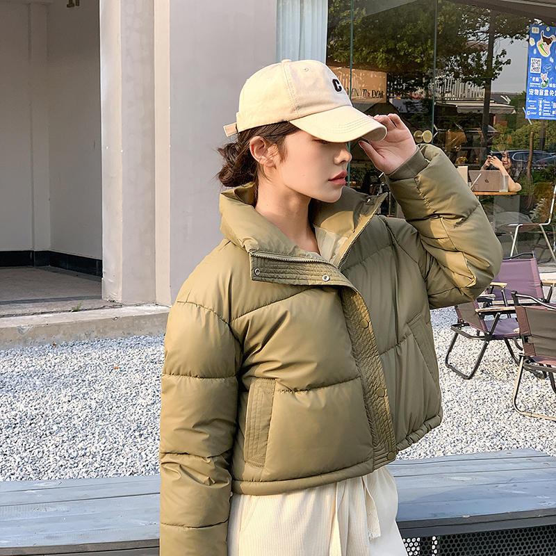 实拍pu皮羽绒棉服女反季短款韩版肯豆风小个子14新免洗外套