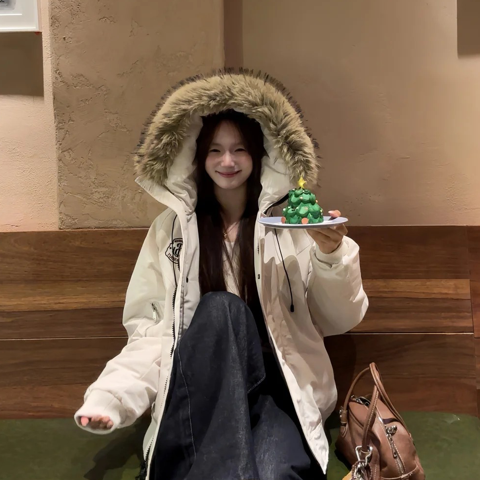 黄子弘凡同款NICEBAD原WORKSOUT连帽毛领派克羽绒棉服复古保暖