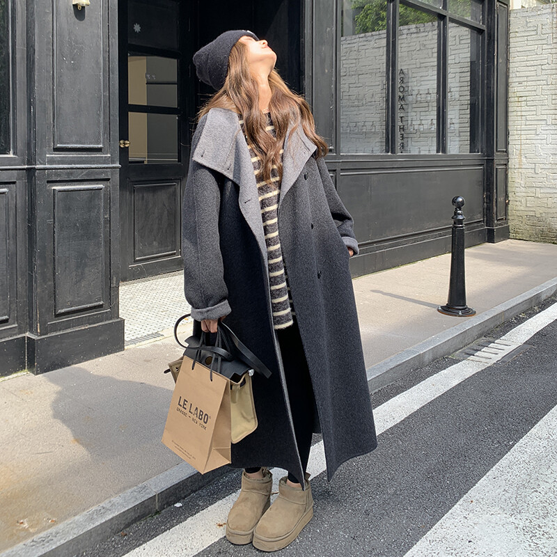 【大货已出】濮院高品质AB面羊绒立领长款休闲大衣