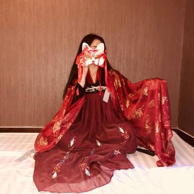 【红昭愿】新款红色古装汉服女仙气唐风齐胸印花襦裙古典影楼写真