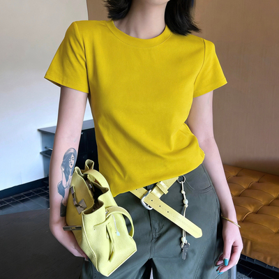 春夏垫肩短袖T恤女修身显瘦短款c