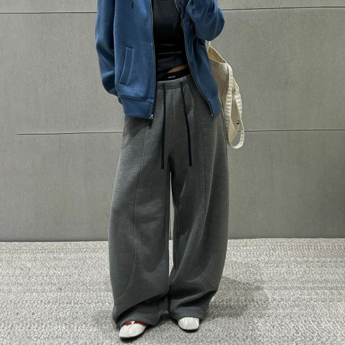 冬季羊绒弯刀卫裤女高腰宽松长裤