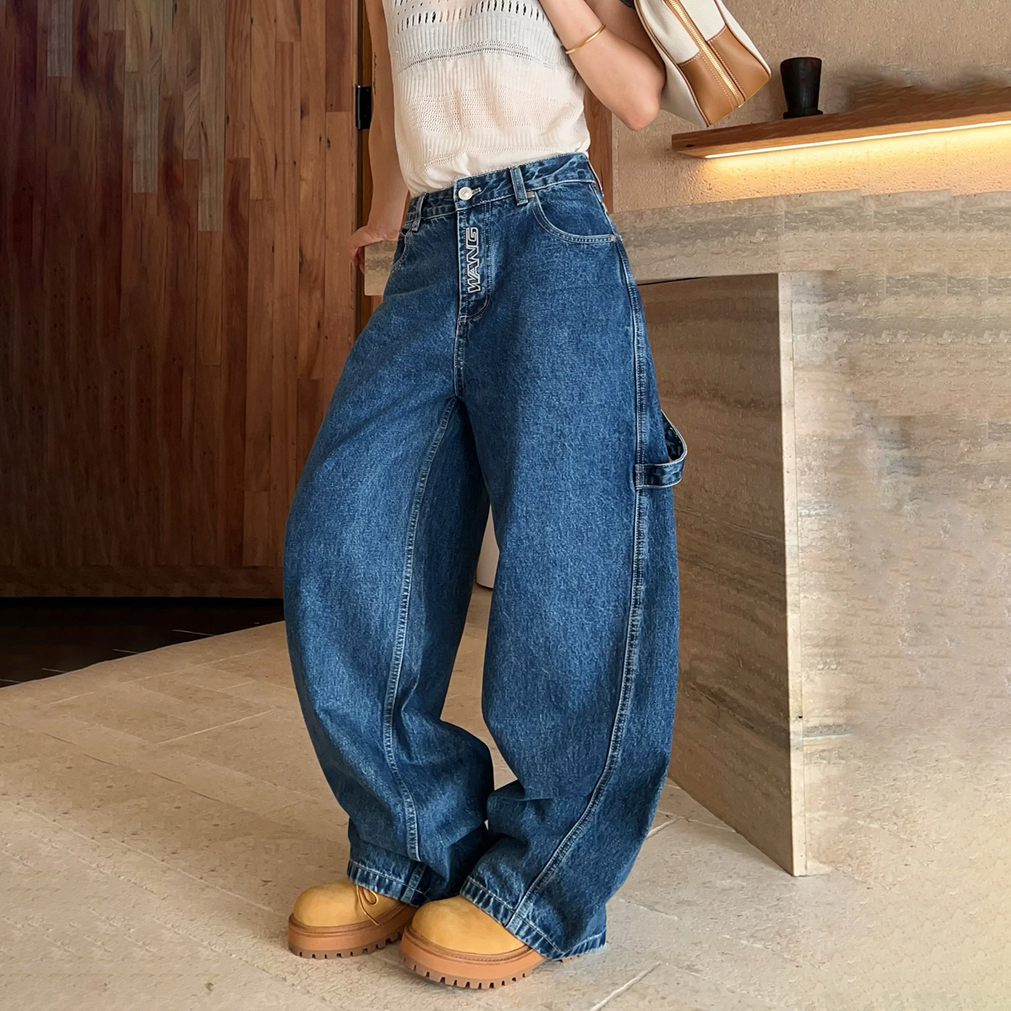 秋季新款牛仔弯刀长裤高腰休闲潮