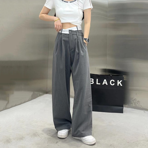 夏季新款高腰宽松休闲西装裤女潮