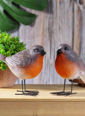 园艺知更鸟动物盆景摆件花园场景搭配树脂工艺品软装装饰