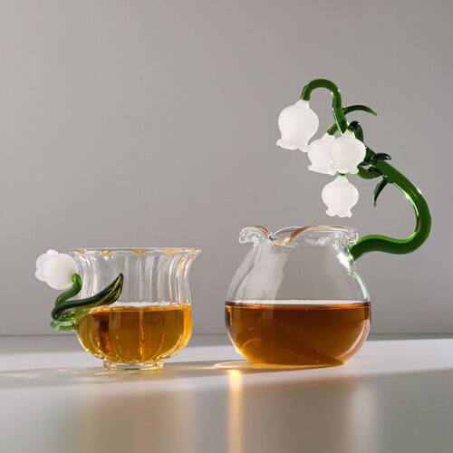 日式手工铃兰花耐热玻璃功夫茶具创意公道杯茶海主人杯婚庆伴手礼