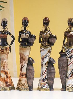 复古非洲风情树脂工艺品摆件黑人妇女艺术雕塑酒柜玄关样板房装饰