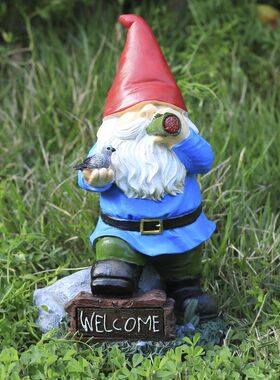 跨境花园侏儒小矮人田园庭院摆件装饰抽烟老人树脂工艺品夜光灯