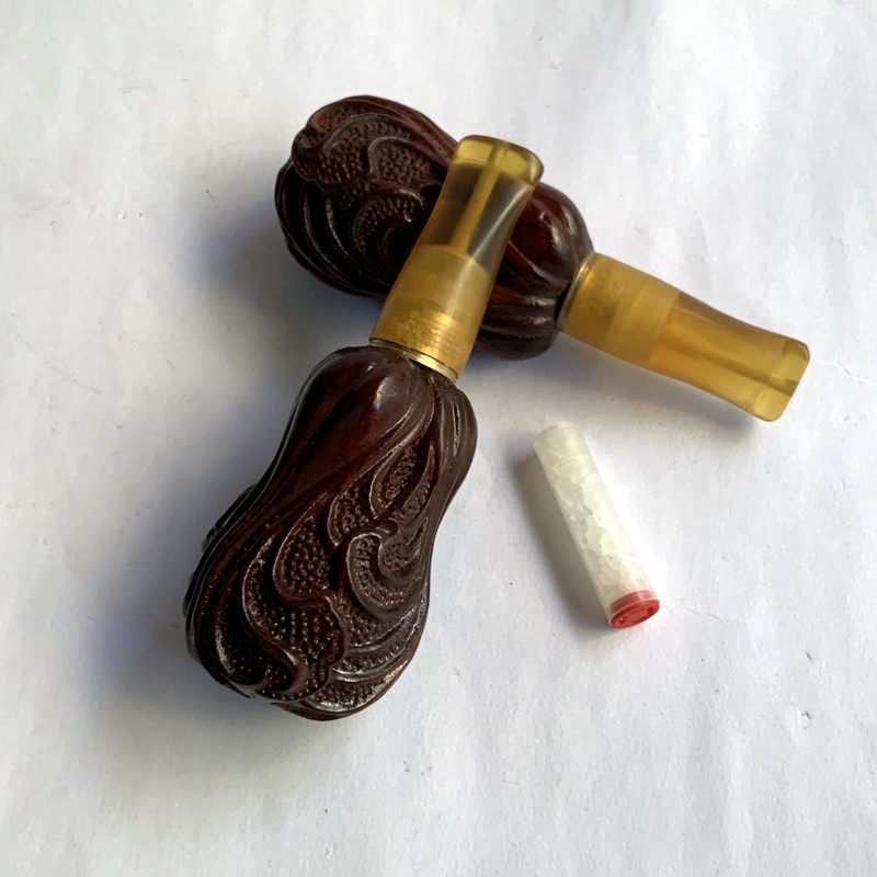 新款时尚紫檀牛角烟嘴紫檀白菜把玩件过滤嘴适9mm滤芯