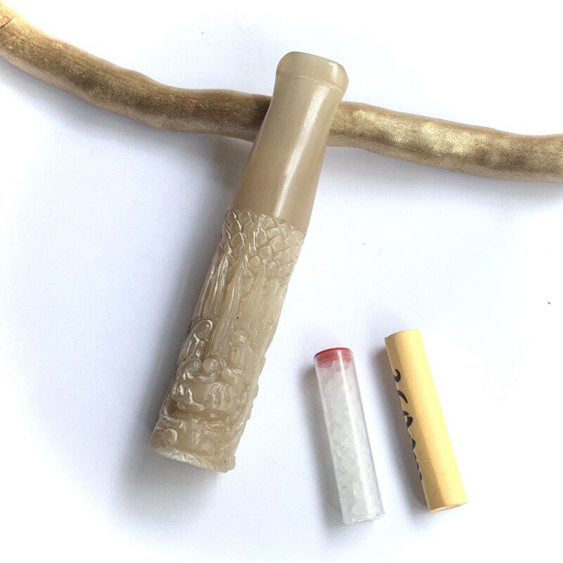 黄牛角雕刻龙头烟嘴牦牛角过滤嘴适合9mm滤芯没上油漆
