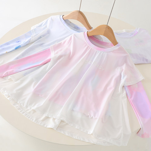 蔚未来女童T恤假两件户外防晒服