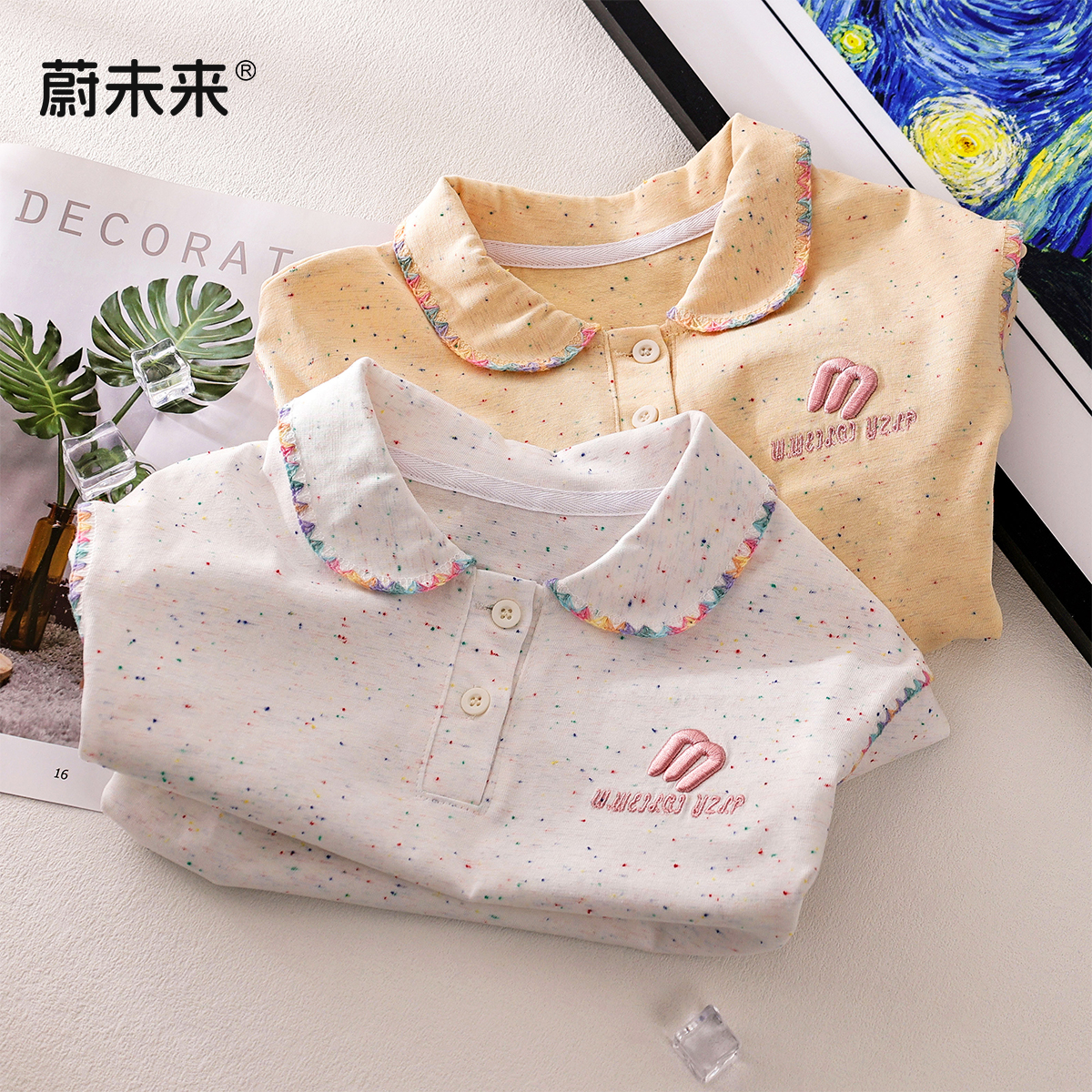蔚未来女童短袖夏季2025新款儿童洋气POLO衫小学生花边翻领T恤衫