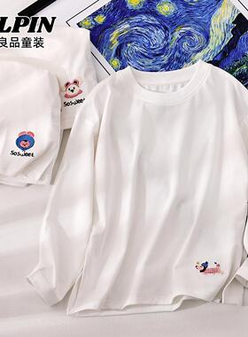 蔚未来女童打底衫春装2026新款儿童白色T恤女孩时髦开叉卡通上衣