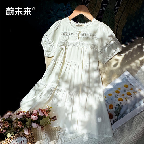 蔚未来女童连衣裙纯棉白色裙子
