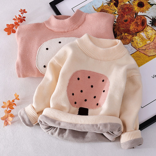 加绒加厚女童毛衣保暖上衣