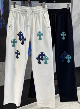 2026春夏新款休闲复古潮男休闲配皮轻奢潮牌白色裤子经典直筒长裤