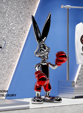 网红长耳兔摆件童装店奶茶店创意潮玩卡通动物雕塑轻奢高端装饰品