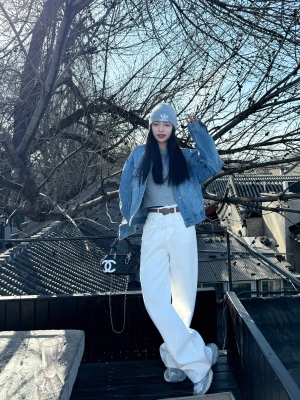 白色阔腿裤女 高个子姐妹放心拍的加长裤 显瘦百搭休闲高腰牛仔裤