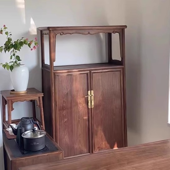 黑胡桃实木精美线条圆角柜