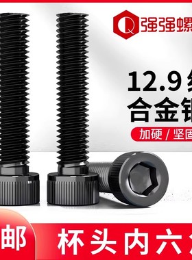 黑DIN912全牙螺钉12.9级全牙内六角螺丝M3M4M5M6M8-100全满丝满牙