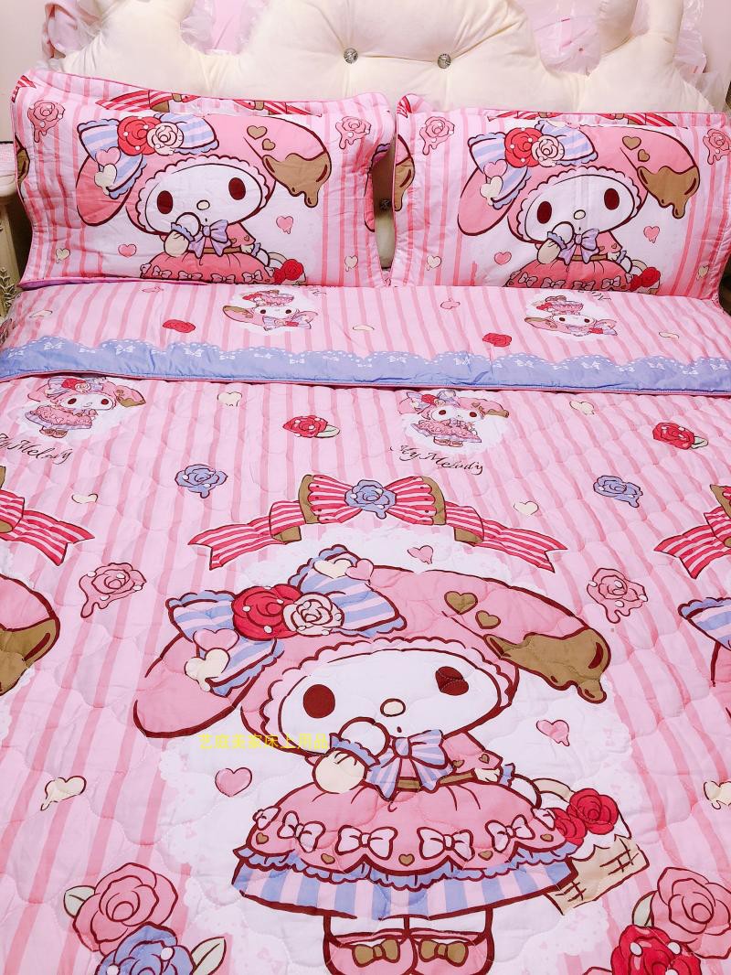 全棉卡通melody美乐蒂粉色床床裙四件套绗缝夹棉两用被套加厚订做