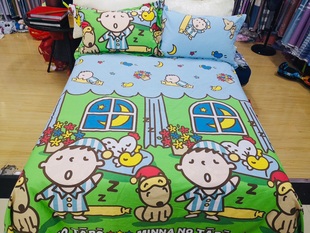 全棉卡通大口仔床上用品四件套  绿色天蓝睡觉晚安男孩可订做