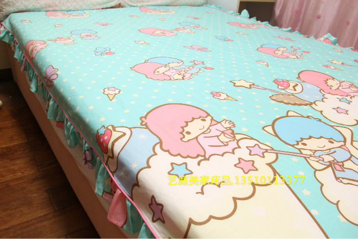 全棉卡通twinstars圆点绿色床单
