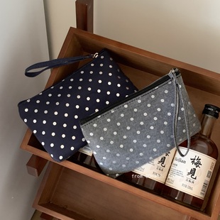 钥匙收纳手拎便携式 外出手提化妆包 买菜零钱包 波点手机包 耐脏