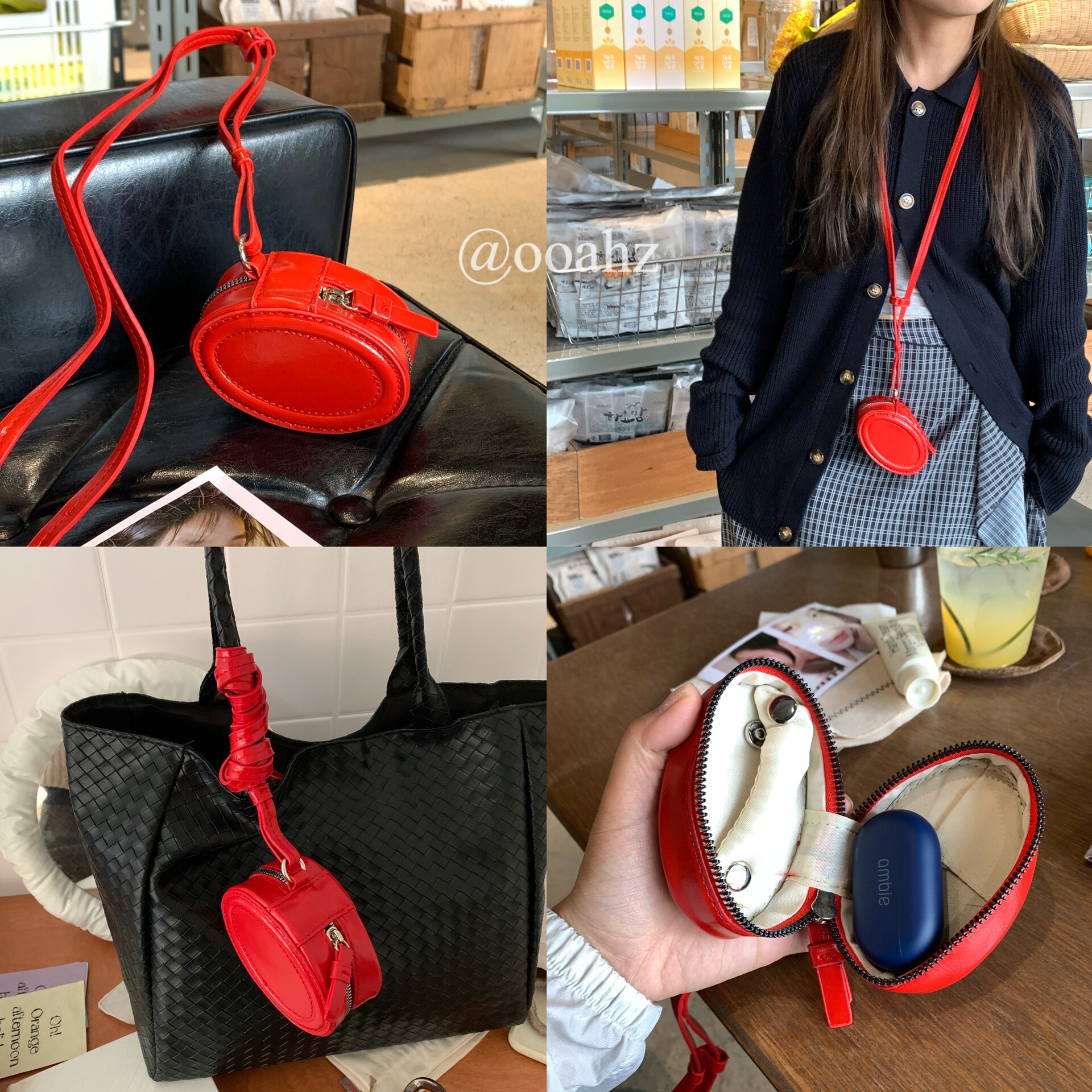 亮红圆盒~韩国首饰包小众设计斜挎包百搭ins挂脖口红钥匙包耳机包