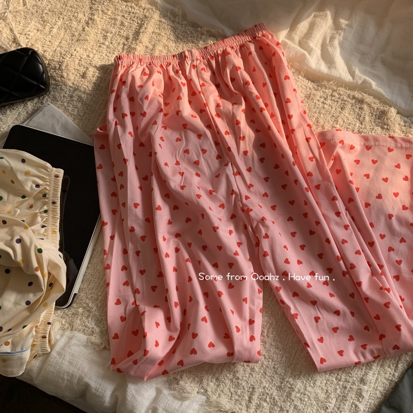 招桃花pink爱心仿棉睡裤女长裤