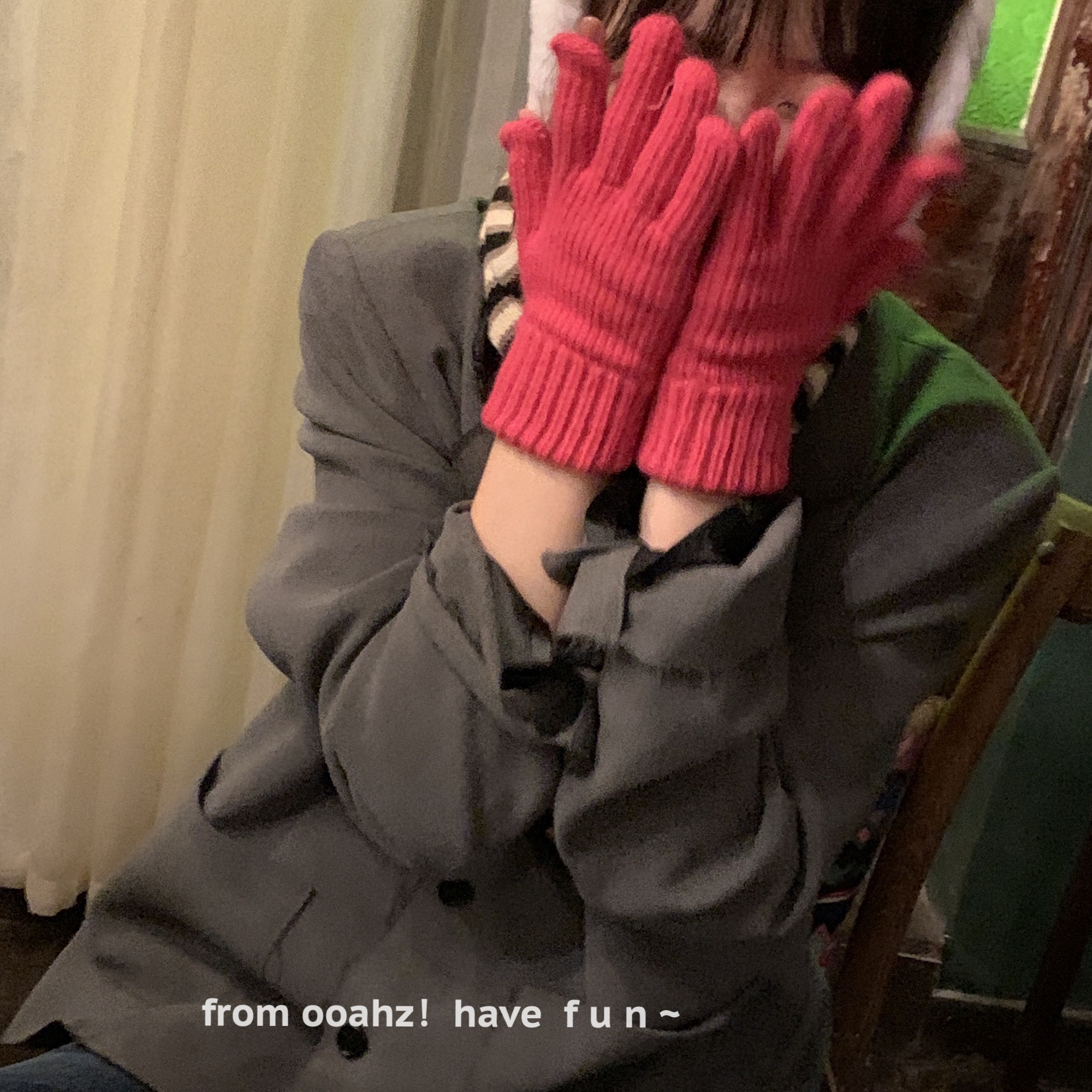 ooahz定制莓果红～冬季触屏手套