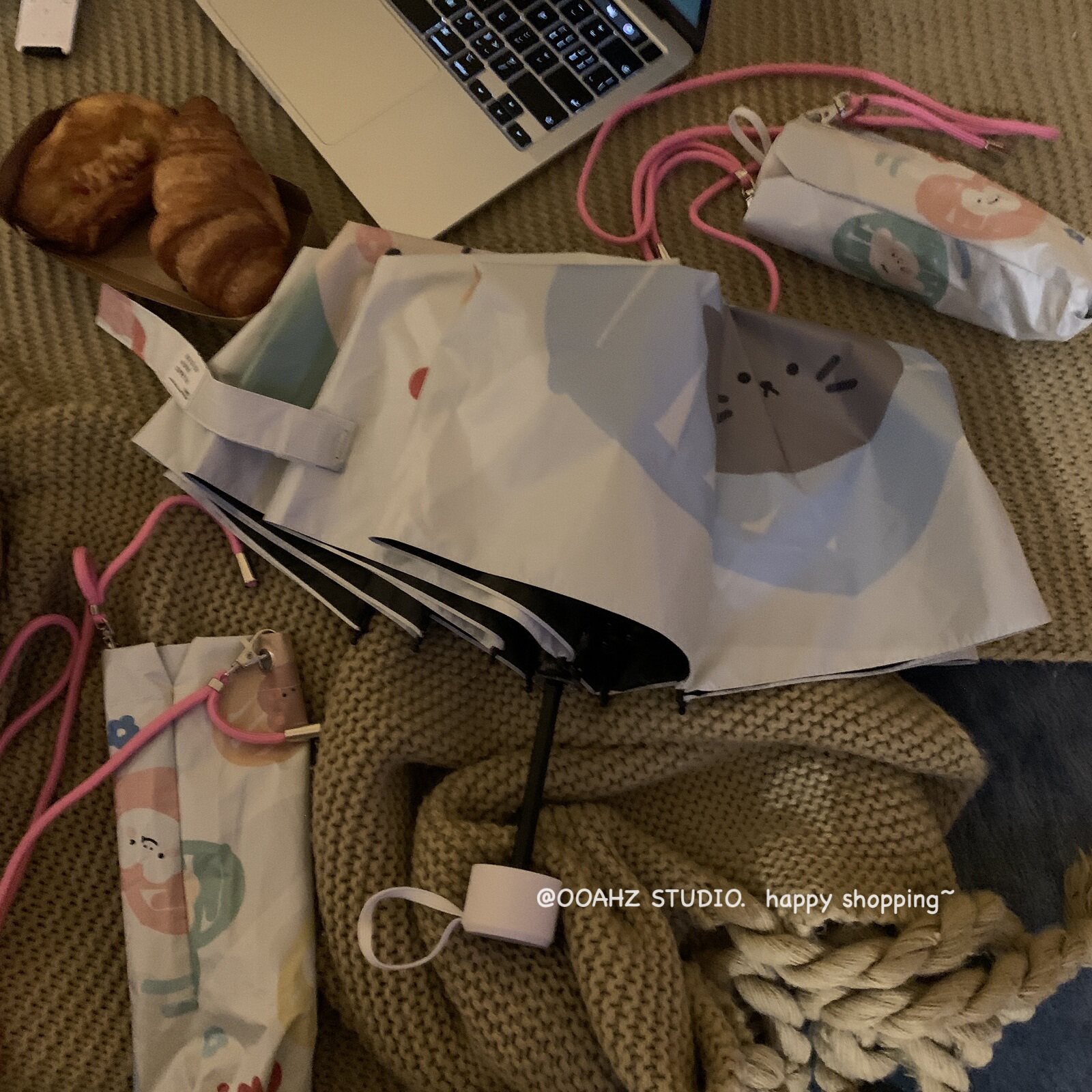 斜挎伞卡通爱心小熊防晒防风雨伞