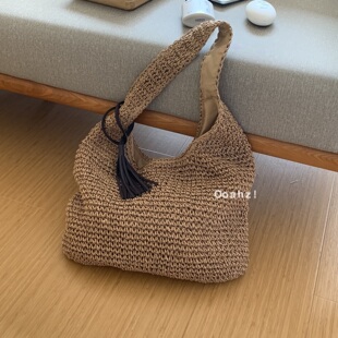 度假沙滩包ins编织包休闲通勤包 夏日单肩大容量草编包 热岛时节