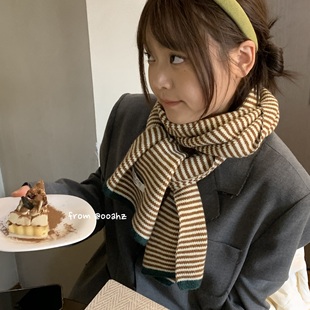 打破沉寂~仿羊绒条纹针织围巾秋冬高级感韩百搭情侣保暖围脖男女