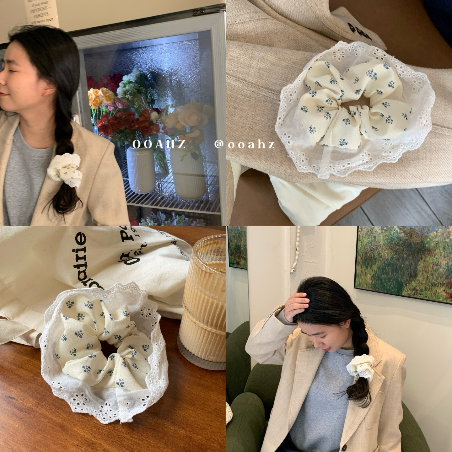 张元英同款韩国碎花蕾丝大肠发圈