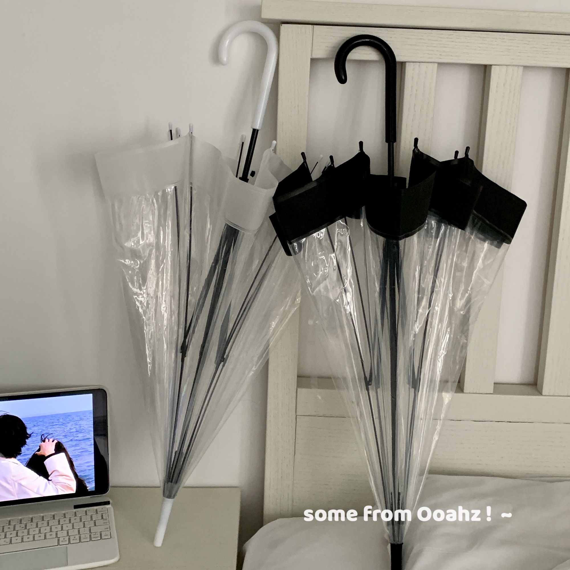 透明雨伞氛围感黑白接边赫本风